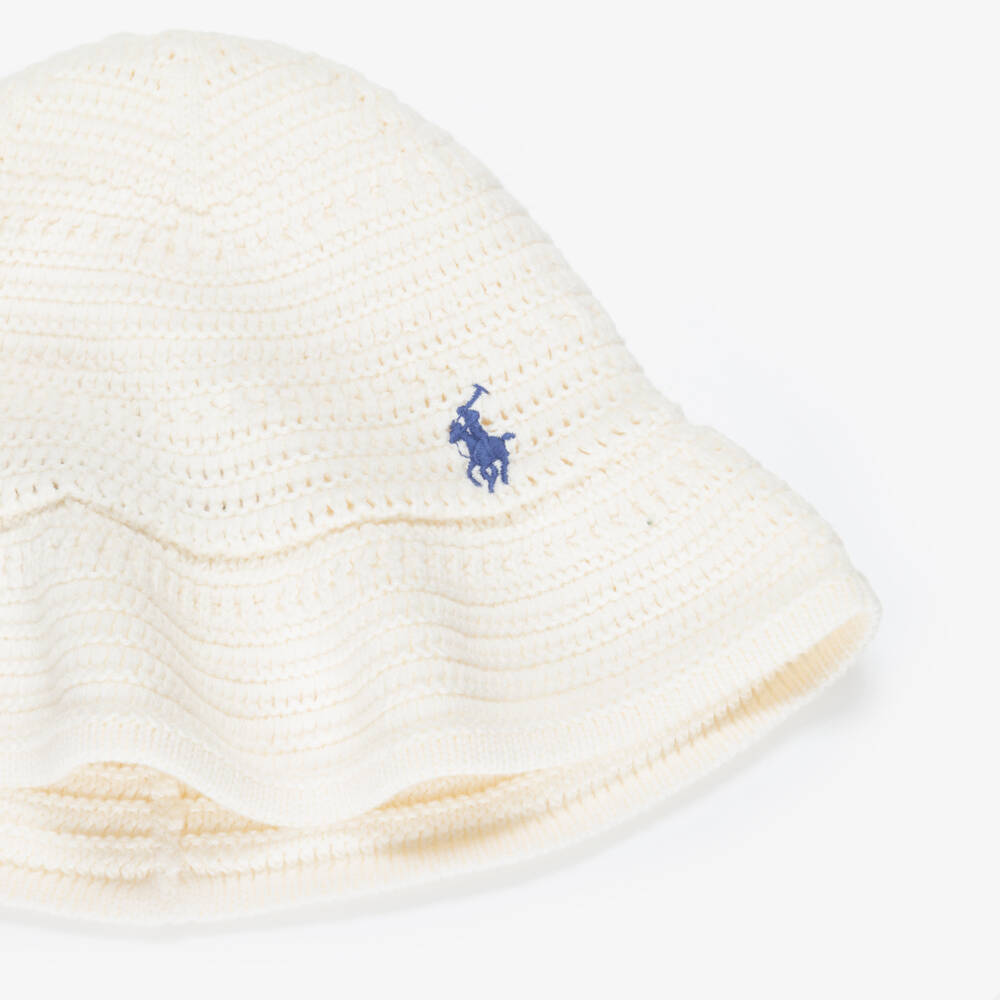 Ralph Lauren-Girls Ivory Cotton Crochet Bucket Hat | Childrensalon