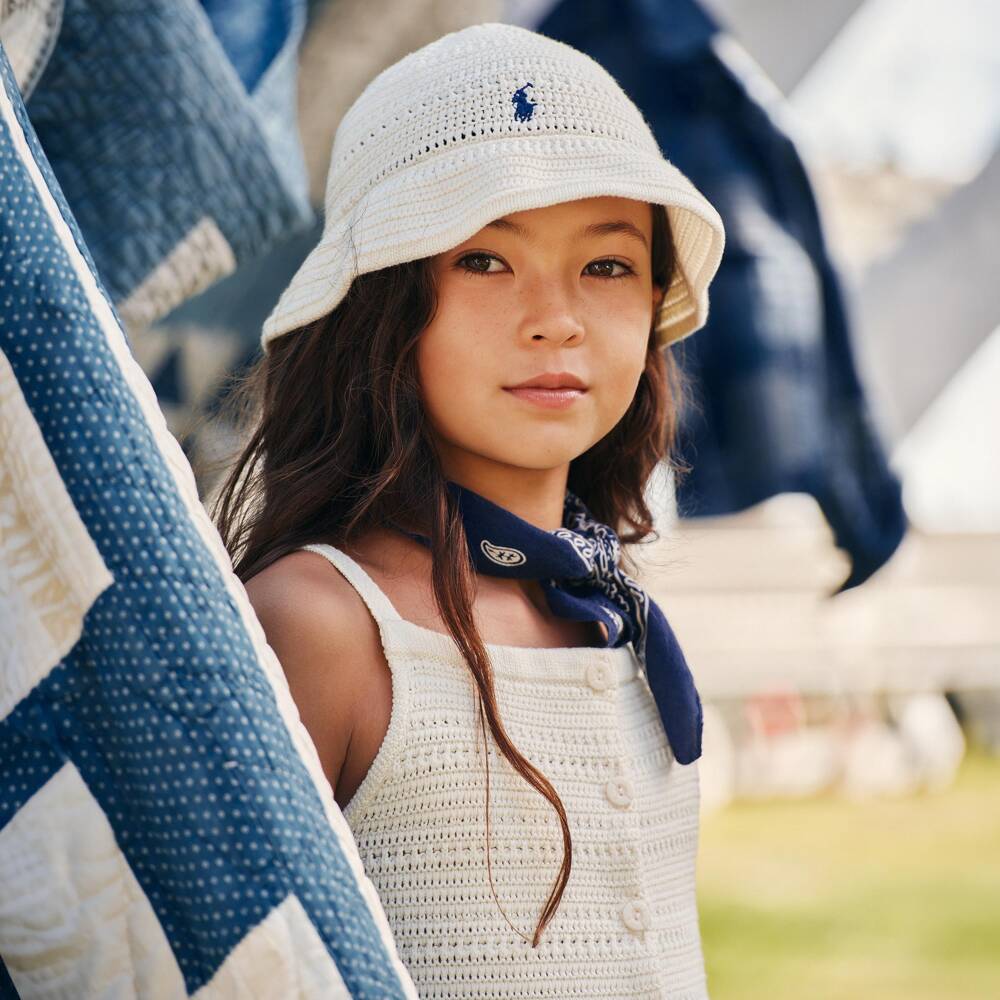 Ralph Lauren-Girls Ivory Cotton Crochet Trouser Set | Childrensalon