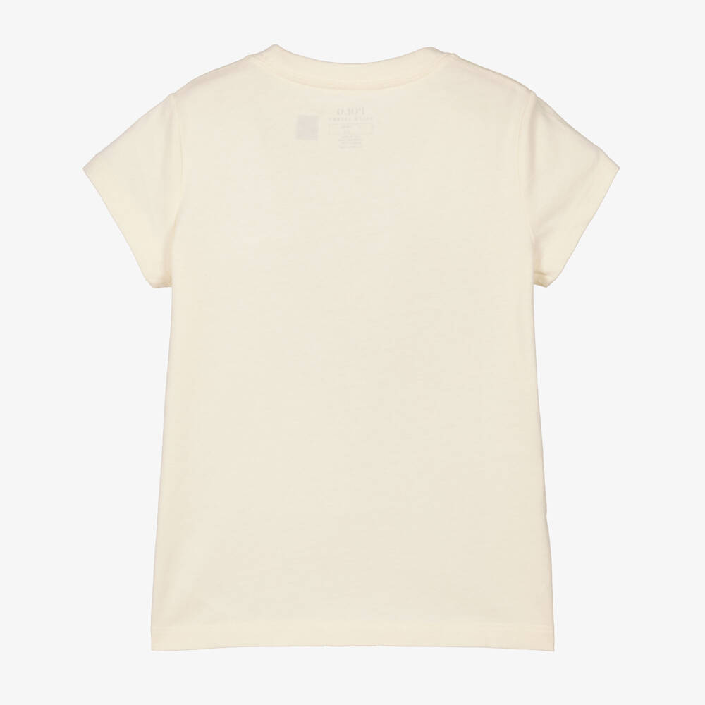 Ralph Lauren-Girls Ivory Cotton Equestrian Polo Bear Tee | Childrensalon