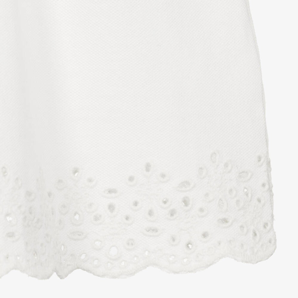 Ralph Lauren-Girls Ivory Cotton Piqué Shorts Set with Cutwork Embroidery | Childrensalon