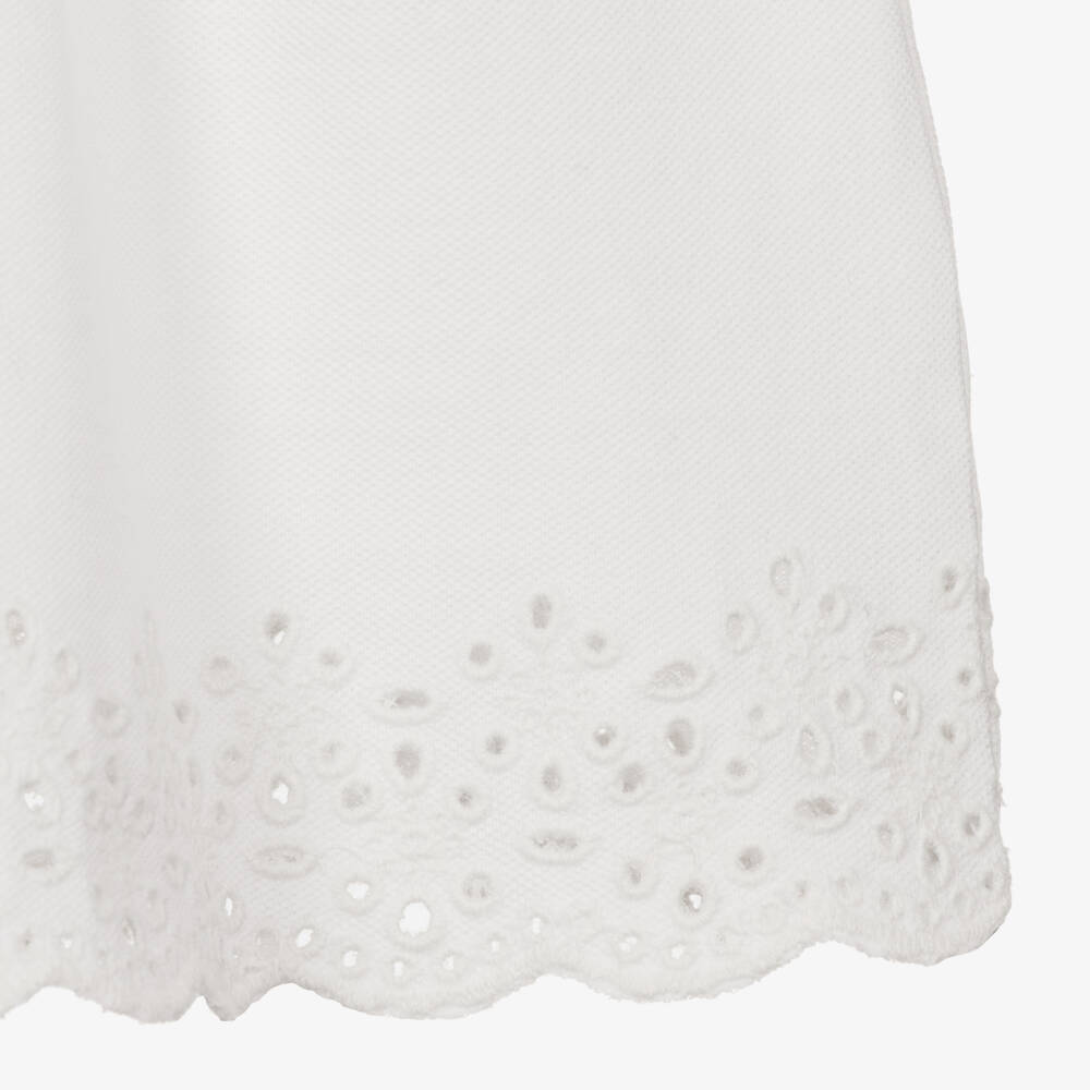 Ralph Lauren-Girls Ivory Cotton Piqué Shorts Set with Cutwork Embroidery | Childrensalon