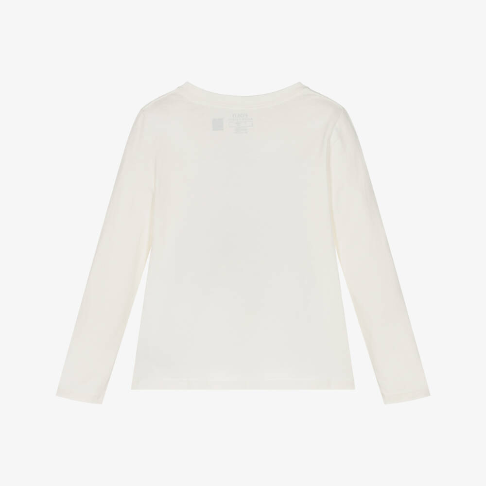 Ralph Lauren-Girls Ivory Cotton Polo Bear Top | Childrensalon