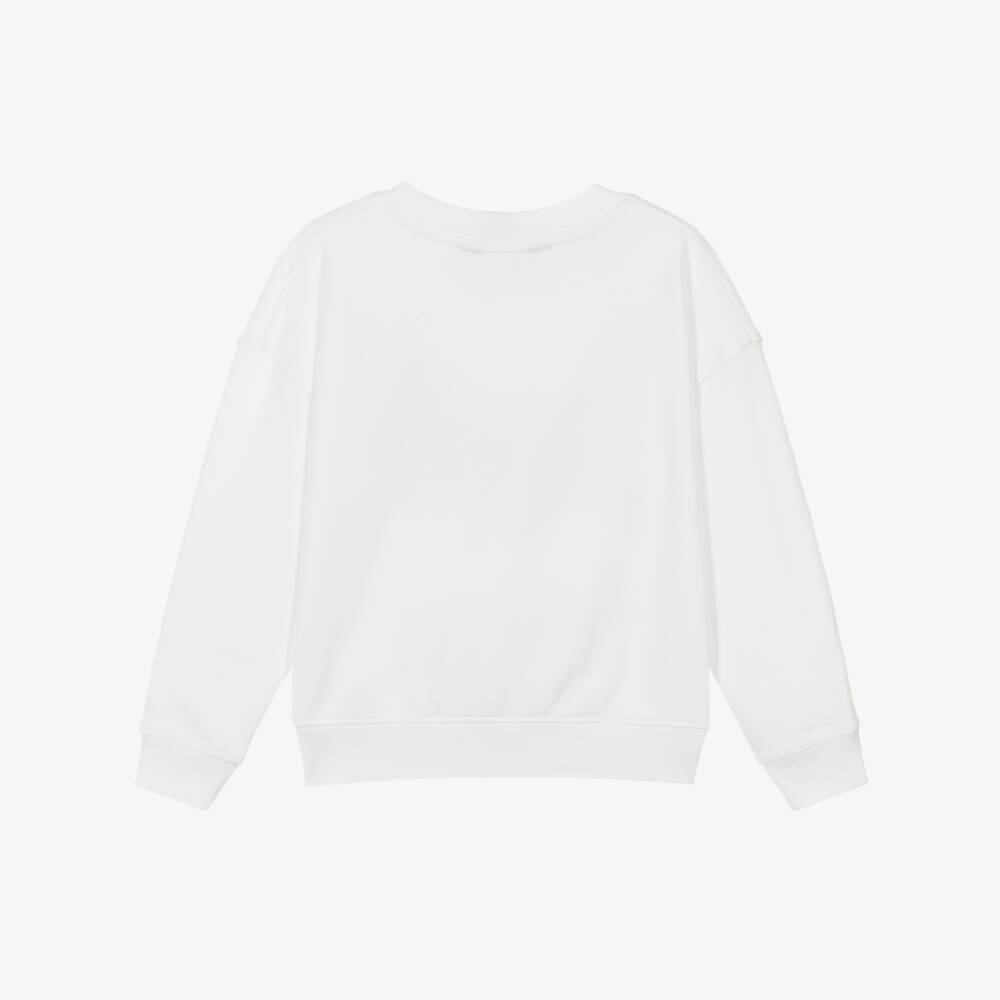 Ralph Lauren-Свитшот кремовый хлопковый с синим аппликационным логотипом для девочек | Childrensalon