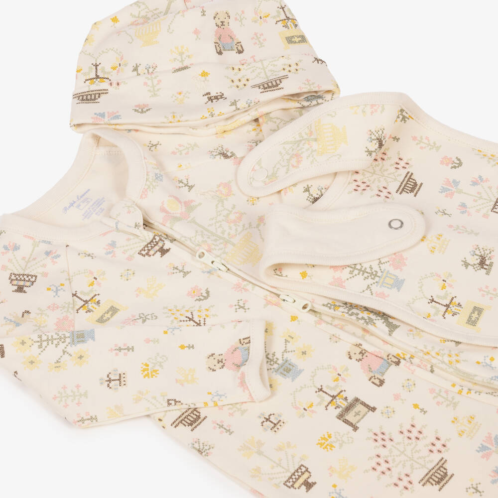Ralph Lauren-Girls Ivory Cross-Stich Print Babysuit Gift Set | Childrensalon