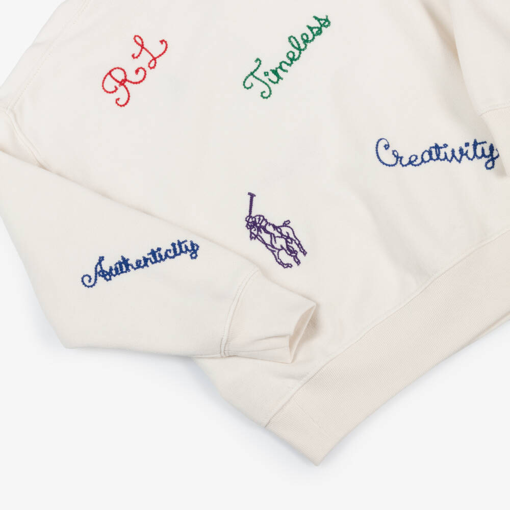Ralph Lauren-Girls Ivory Embroidered Jersey Sweatshirt | Childrensalon