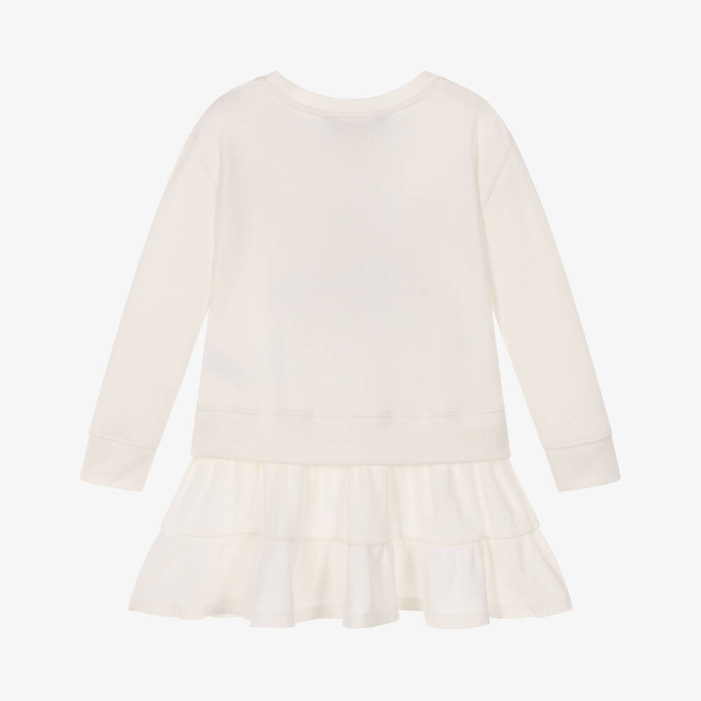 Ralph Lauren-Girls Ivory Jersey Polo Bear Sweatshirt Dress | Childrensalon