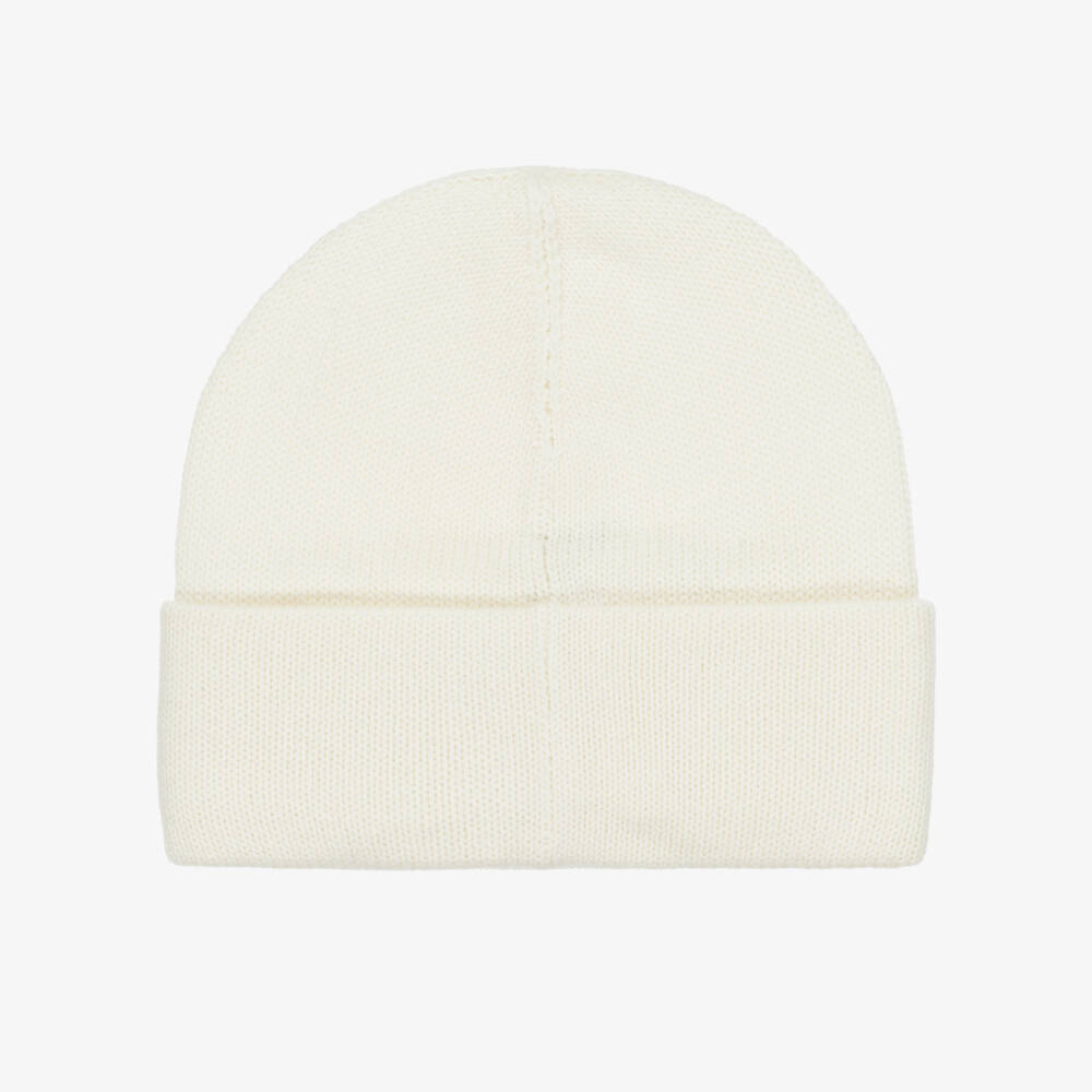 Ralph Lauren-Girls Ivory Polo Bear Cotton Knit Beanie Hat | Childrensalon