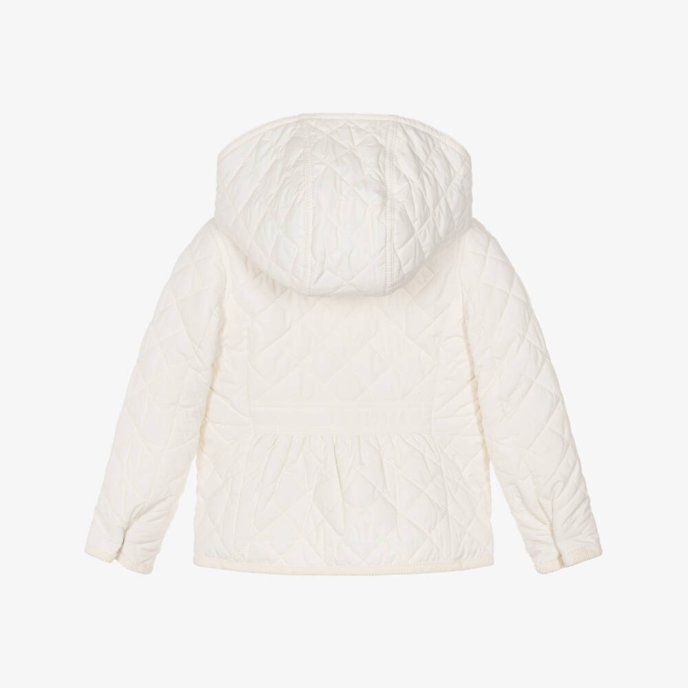Ralph Lauren-Girls Ivory Quilted Jacket with Corduroy Collar | Childrensalon
