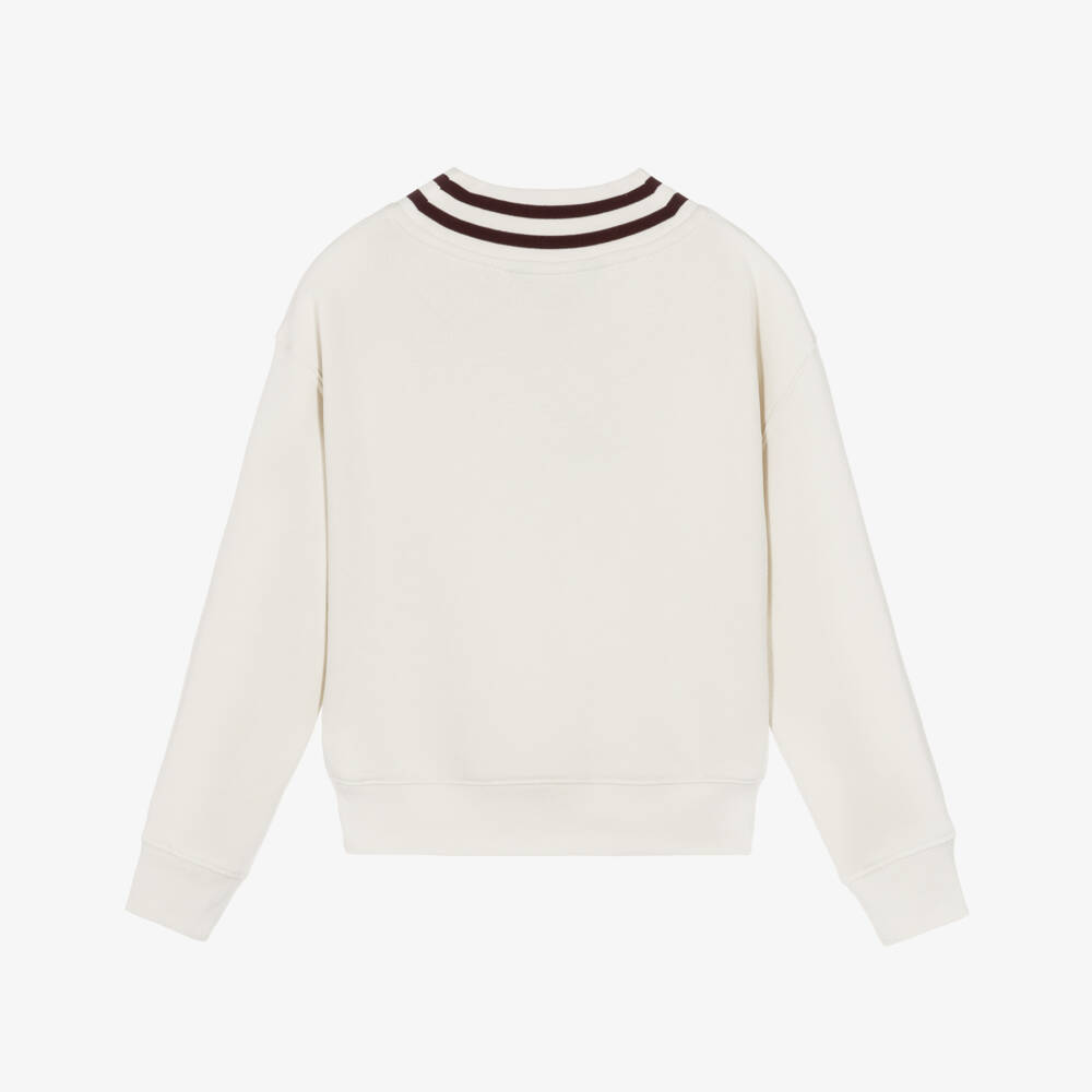 Ralph Lauren-Girls Ivory V-Neck Cricket Sweatsthirt | Childrensalon