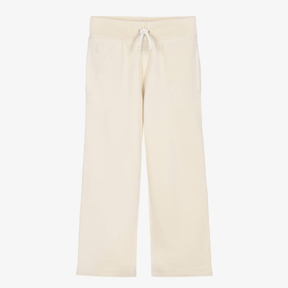 Ralph Lauren-Girls Ivory Wide Leg Jersey Joggers | Childrensalon