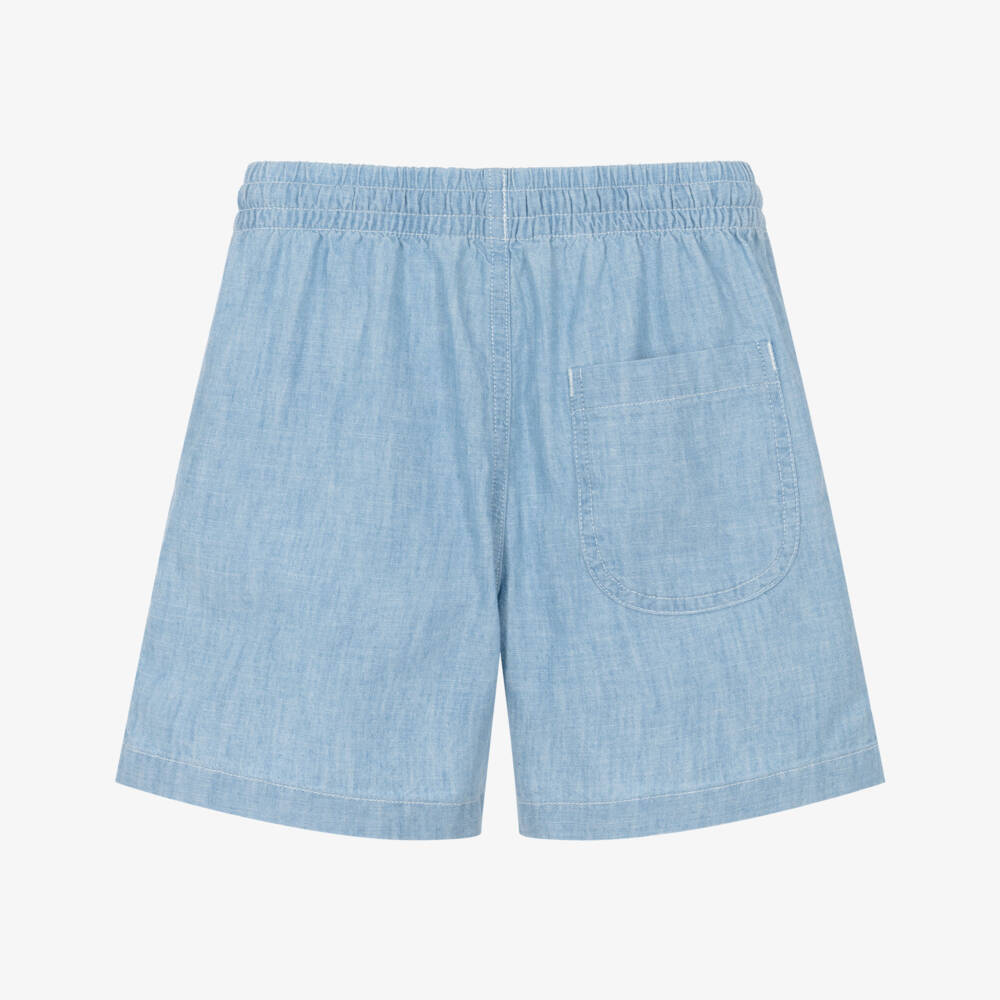 Ralph Lauren-Girls Light Blue Chambray Shorts with Pony Logo Embroidery | Childrensalon