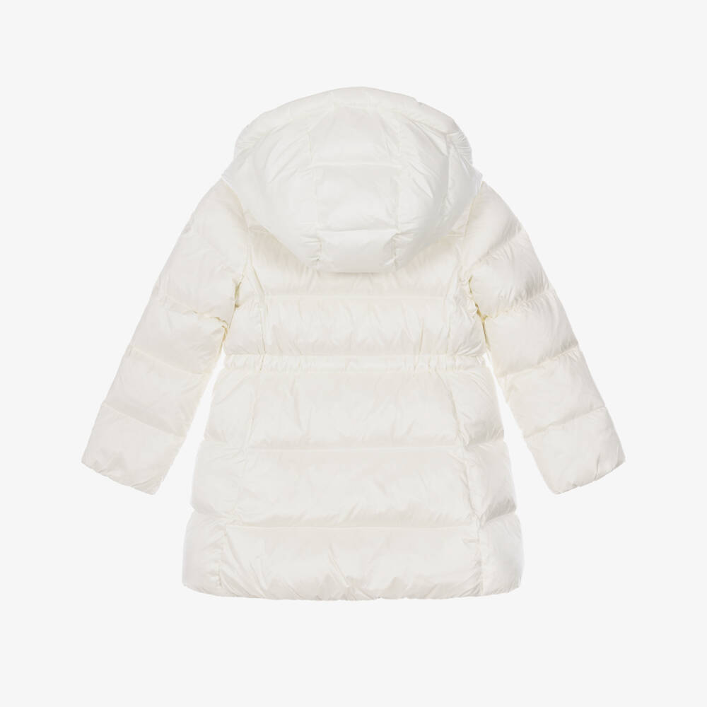 Ralph Lauren-Girls Long Hooded Down Coat in White | Childrensalon