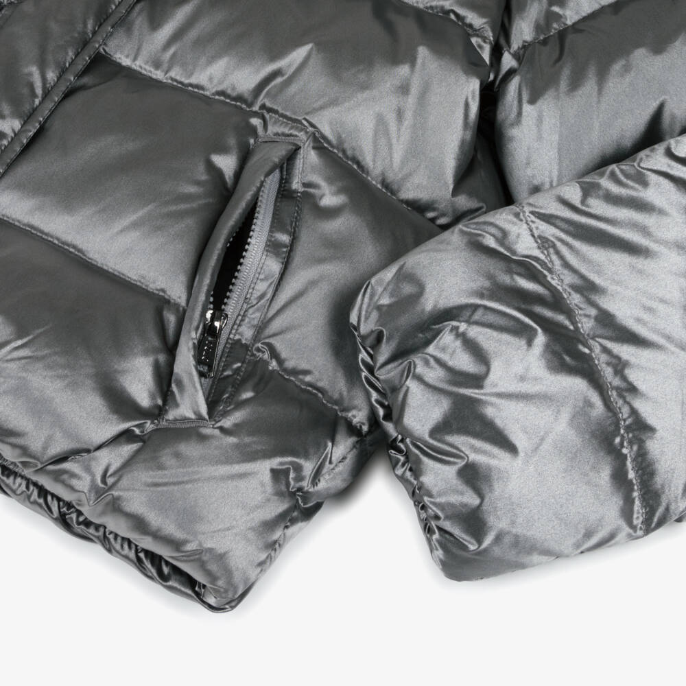 Ralph Lauren-Girls Metallic Grey Down Puffer Jacket | Childrensalon