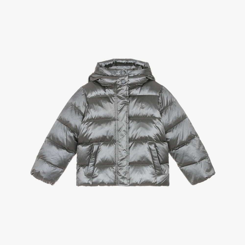 Ralph Lauren-Girls Metallic Grey Down Puffer Jacket | Childrensalon