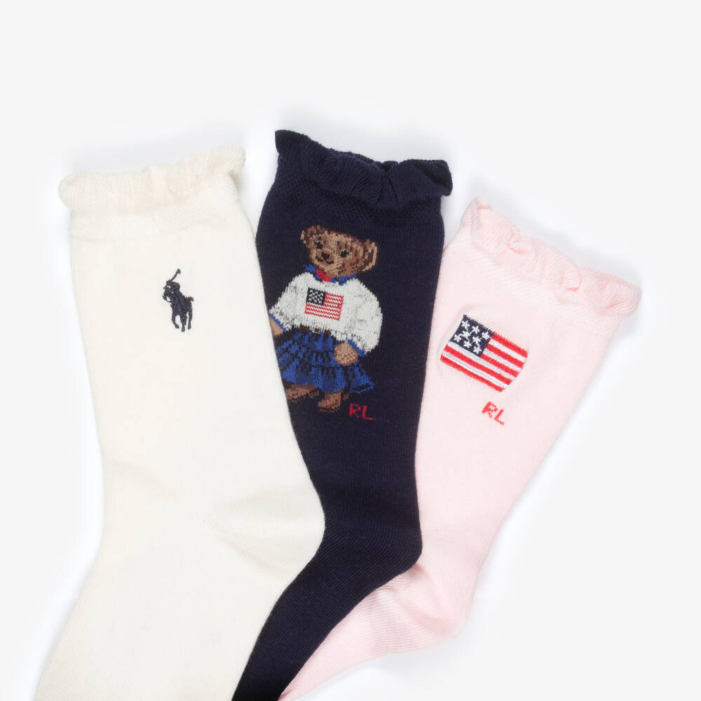 Ralph Lauren-Girls Multi Logo Cotton Socks | Childrensalon