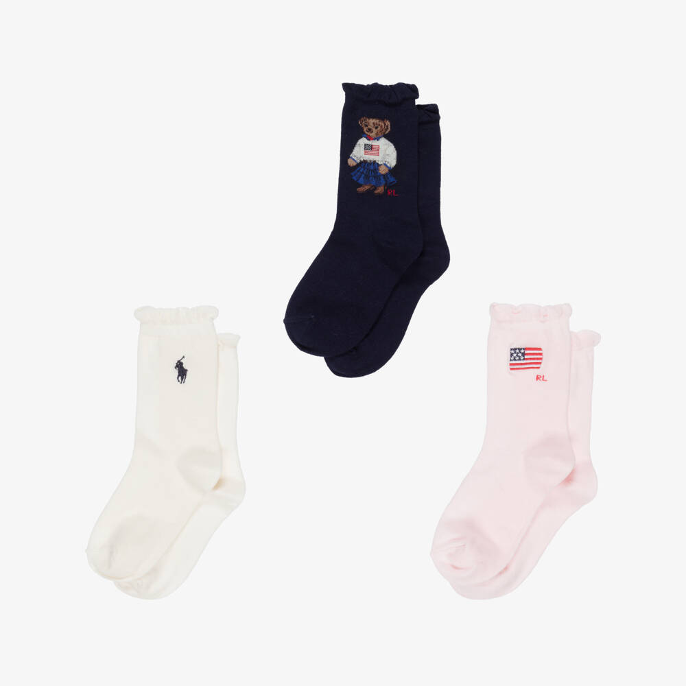 Ralph Lauren-Girls Multi Logo Cotton Socks | Childrensalon