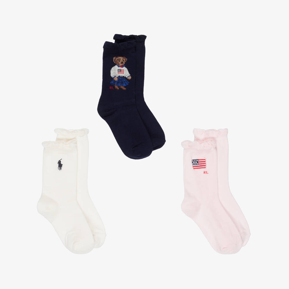 Ralph Lauren-Girls Multi Logo Cotton Socks | Childrensalon