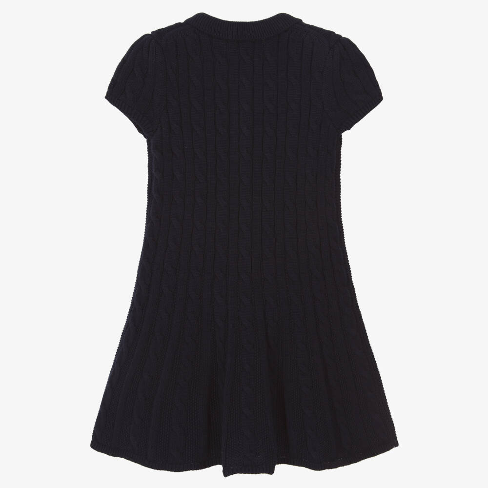 Ralph Lauren-Girls Navy Blue Cable Knit Polo Dress | Childrensalon