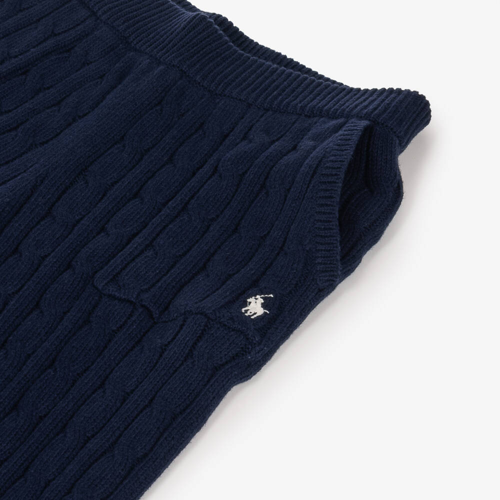 Ralph Lauren-Girls Navy Blue Cotton Cable-Knit Trousers | Childrensalon