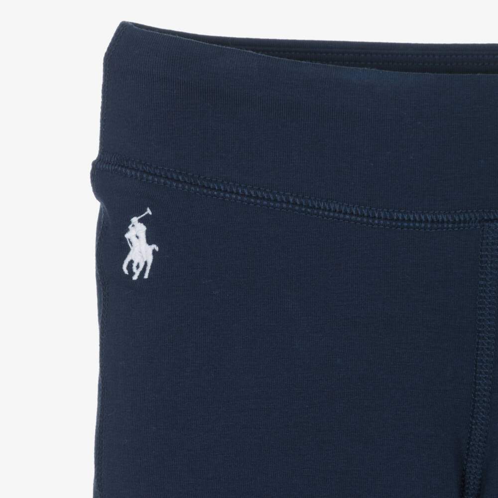 Ralph Lauren-Girls Navy Blue Cotton Flared Leggings | Childrensalon