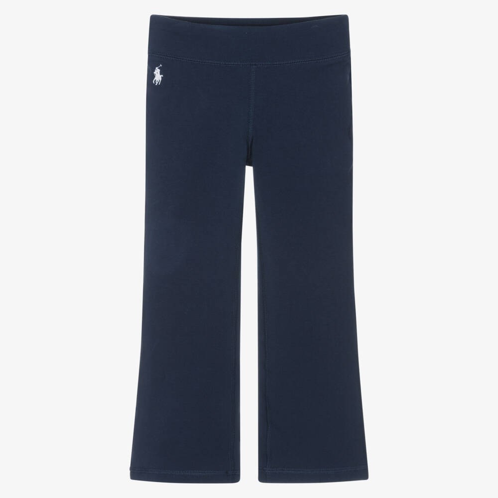 Ralph Lauren-Girls Navy Blue Cotton Flared Leggings | Childrensalon