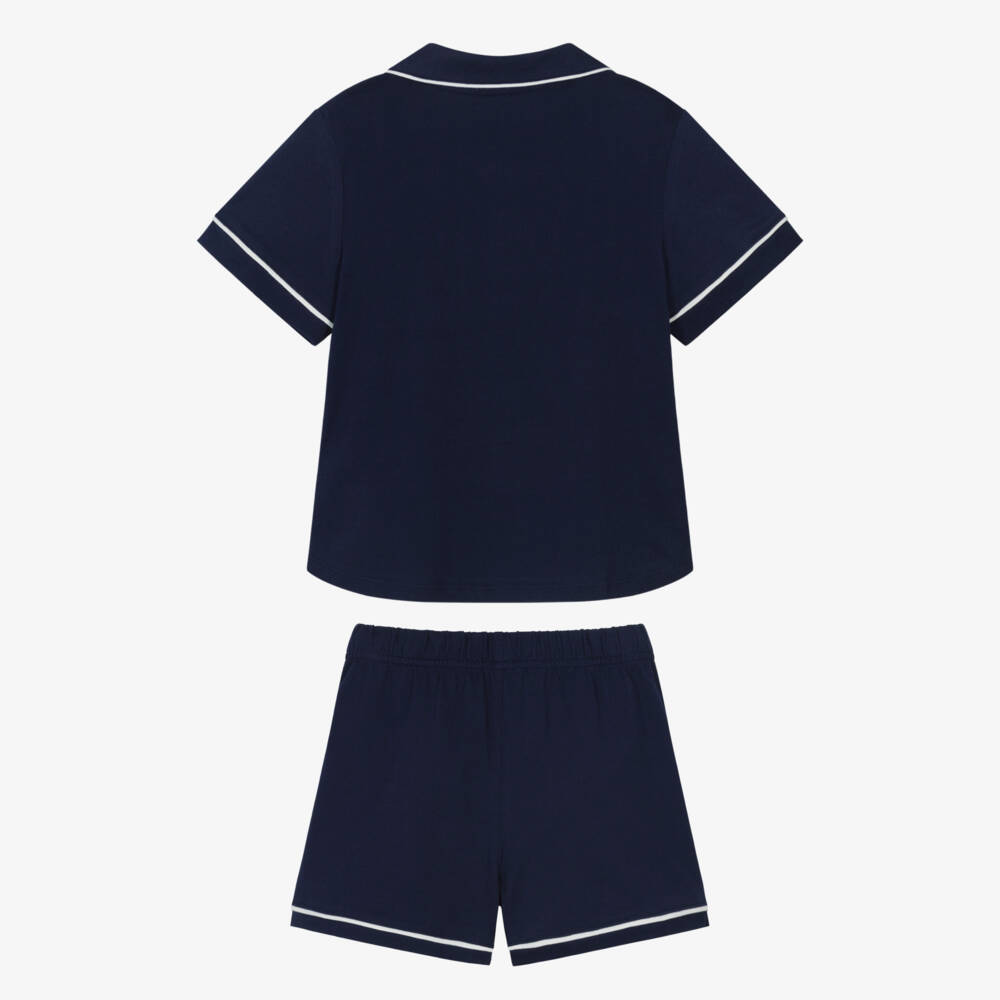 Ralph Lauren-Girls Navy Blue Cotton Jersey Short Pyjamas | Childrensalon
