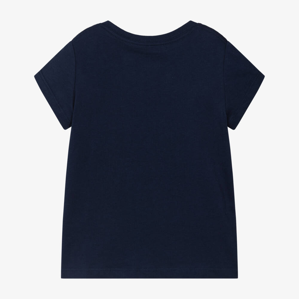 Ralph Lauren-Girls Navy Blue Cotton Jersey T-Shirt with Pony Logo | Childrensalon