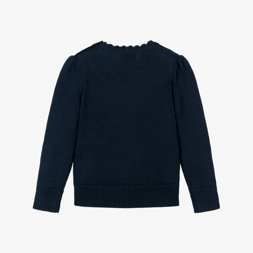 Ralph Lauren-Girls Navy Blue Cotton Knit Polo Bear Sweater | Childrensalon