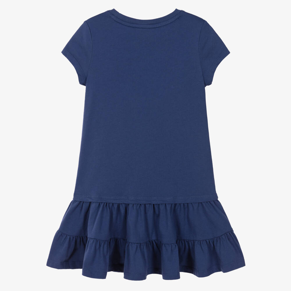 Ralph Lauren-Girls Navy Blue Cotton Polo Bear Dress | Childrensalon