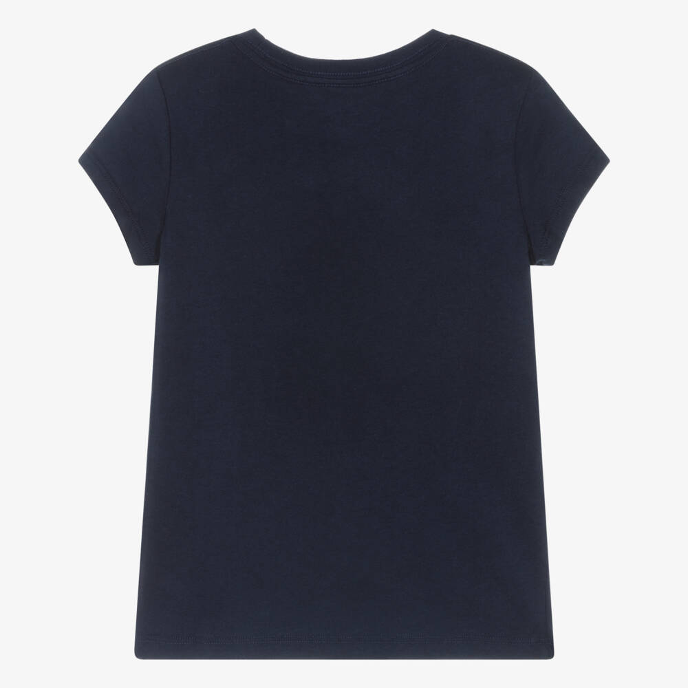Ralph Lauren-Girls Navy Blue Cotton T-Shirt with Polo Bear Graphic | Childrensalon