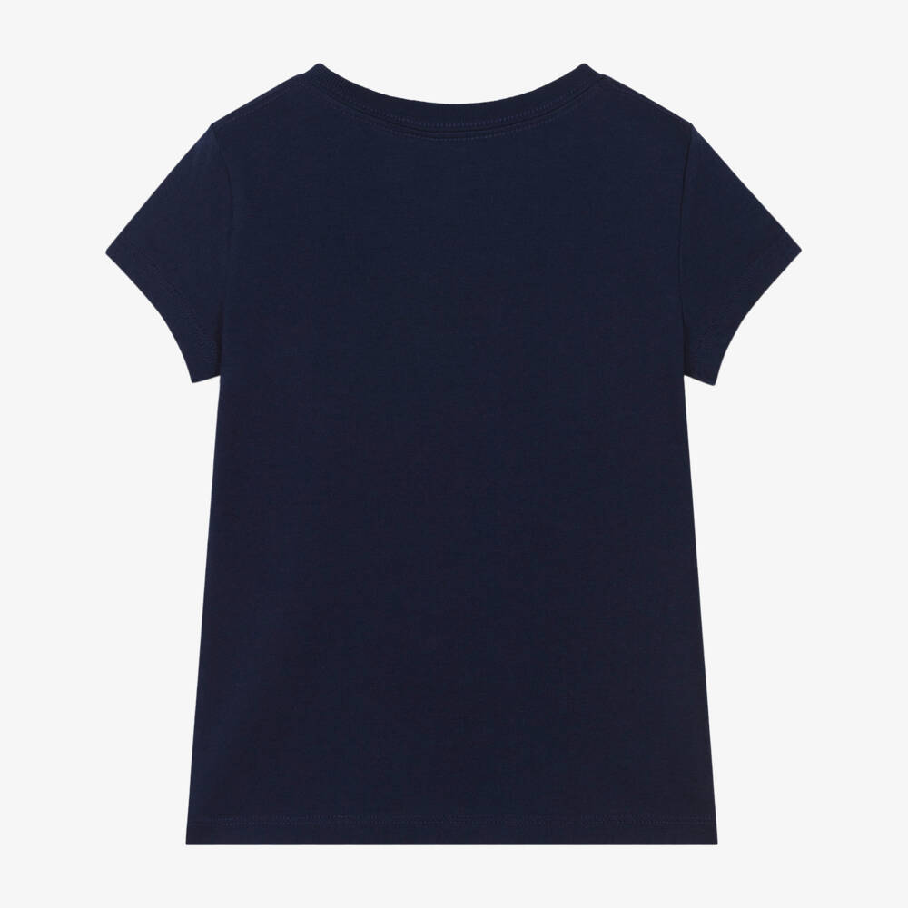 Ralph Lauren-تيشيرت قطن مطرز بشعار العلم لون كحلي للبنات | Childrensalon