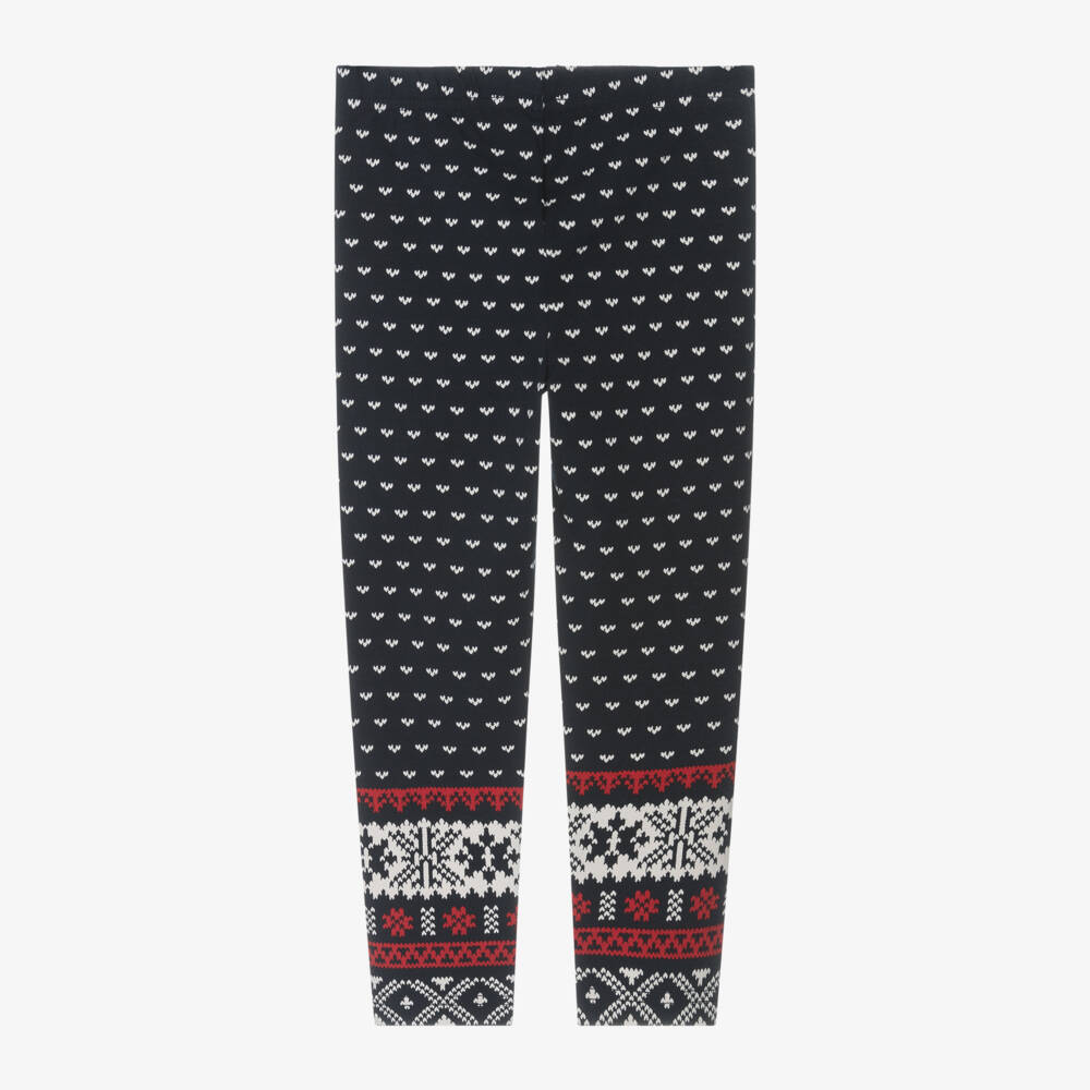 Ralph Lauren-Girls Navy Blue Fair Isle Print Leggings | Childrensalon