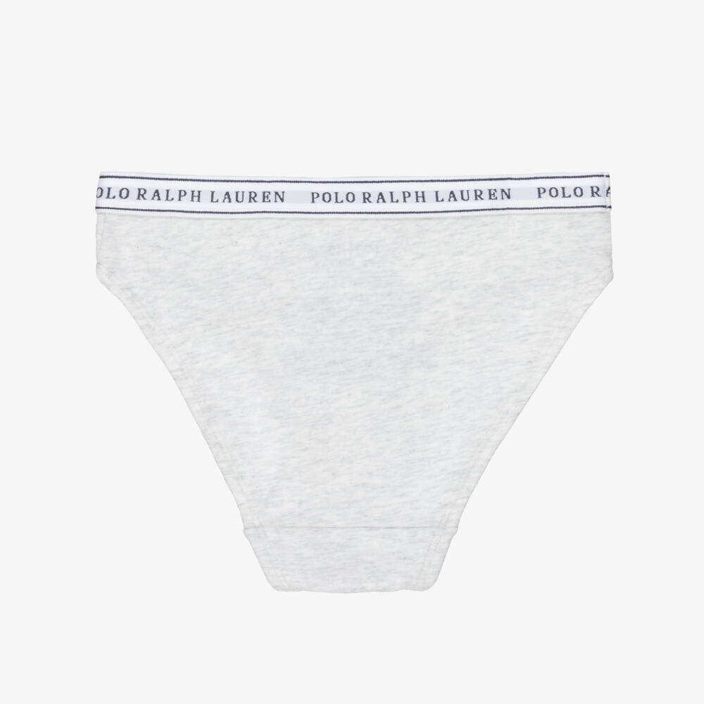Ralph Lauren-Girls Navy Blue & Grey Cotton Logo Knickers (2 Pack) | Childrensalon