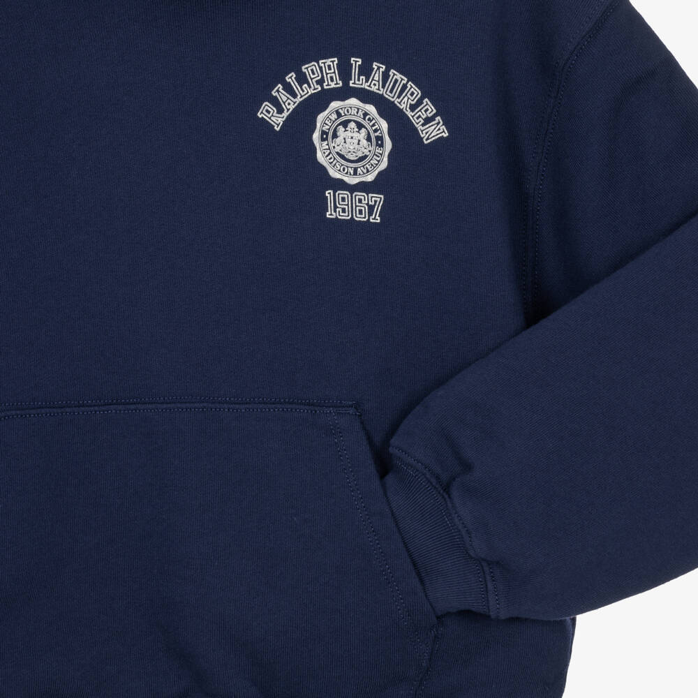 Ralph Lauren-Girls Navy Blue Hoodie with Graphic | Childrensalon