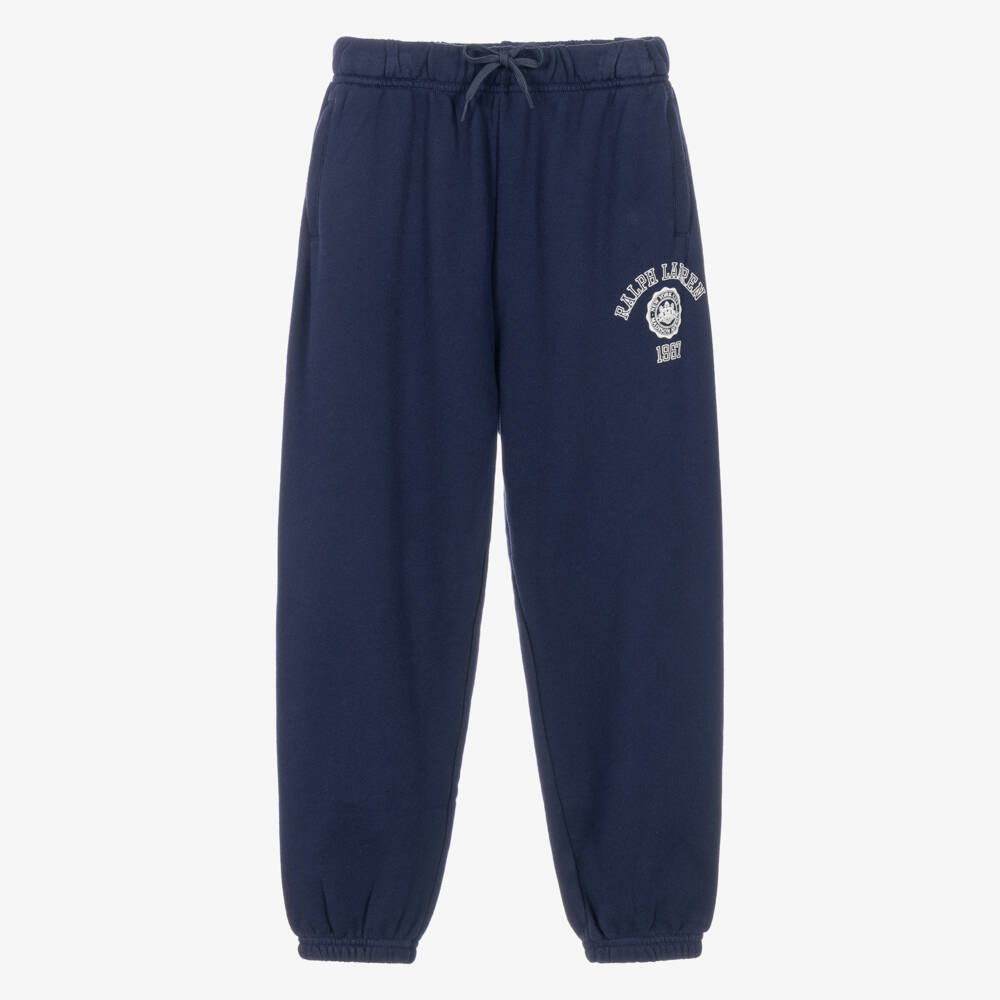 Ralph Lauren-Girls Navy Blue Joggers with Collegiate Logo | Childrensalon