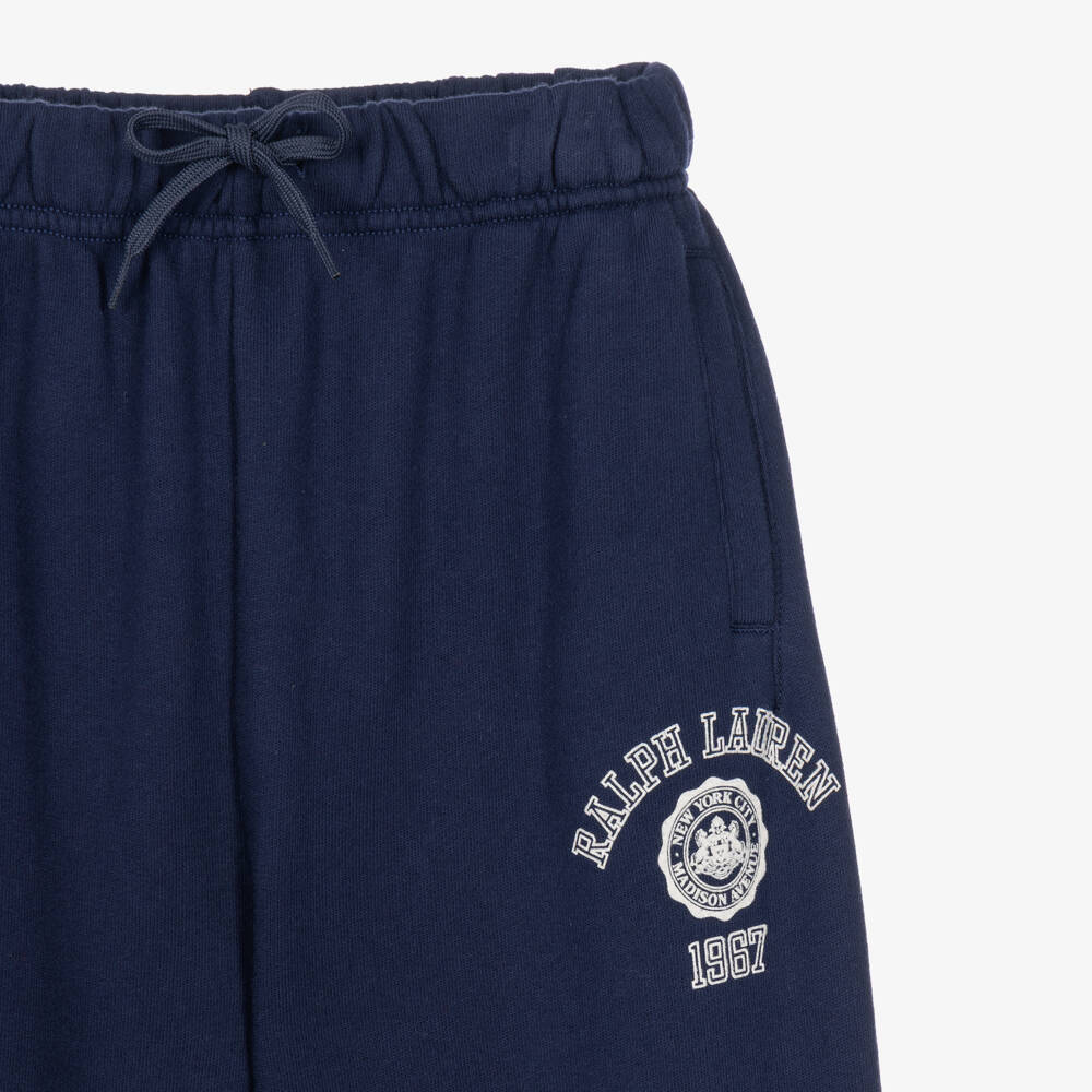 Ralph Lauren-Girls Navy Blue Joggers with Collegiate Logo | Childrensalon