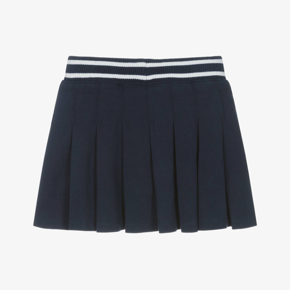 Ralph Lauren-Girls Navy Blue Pleated Cotton Skort with Pony Logo | Childrensalon