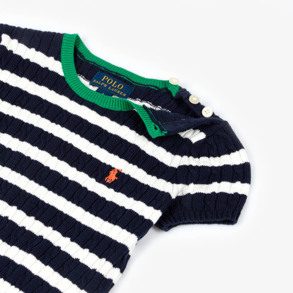 Ralph Lauren-Girls Navy Blue Striped Cable Knit Skirt Set | Childrensalon