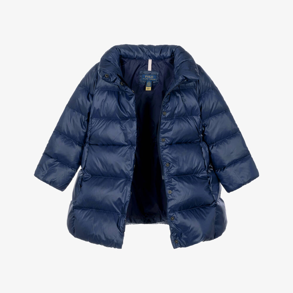Ralph Lauren-Girls Navy Blue Water Repellent Puffer Coat | Childrensalon