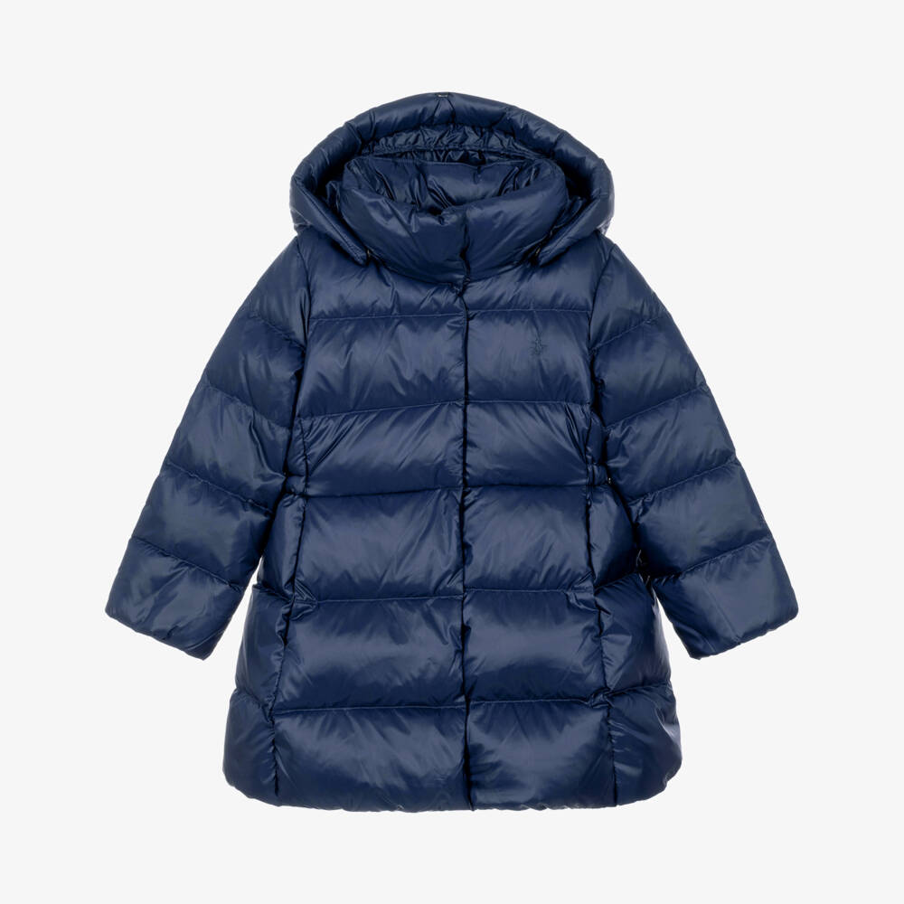 Ralph Lauren-Girls Navy Blue Water Repellent Puffer Coat | Childrensalon
