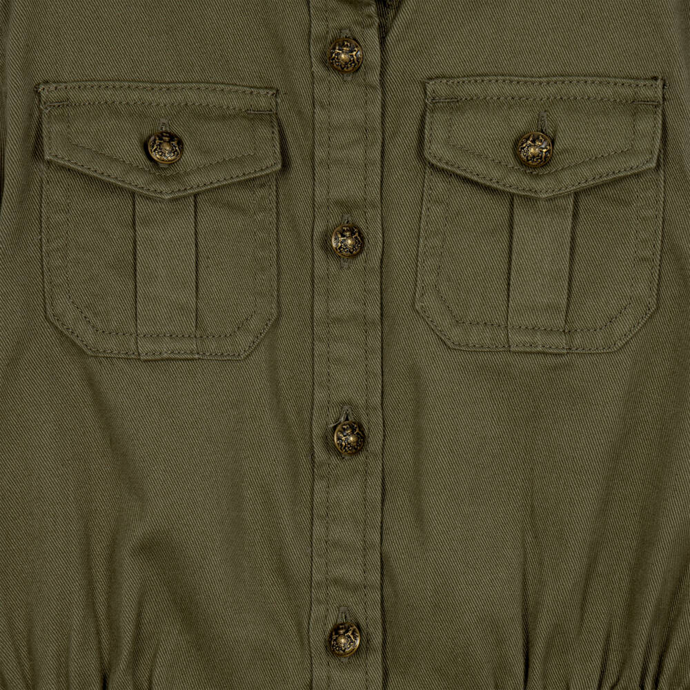 Ralph Lauren-Girls Olive Green Cotton Shirt-Style Dress | Childrensalon