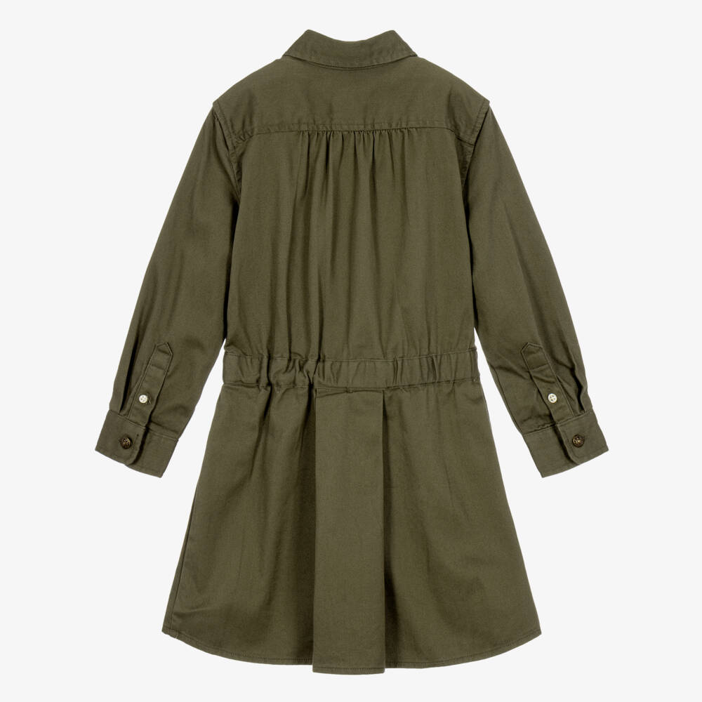 Ralph Lauren-Girls Olive Green Cotton Shirt-Style Dress | Childrensalon