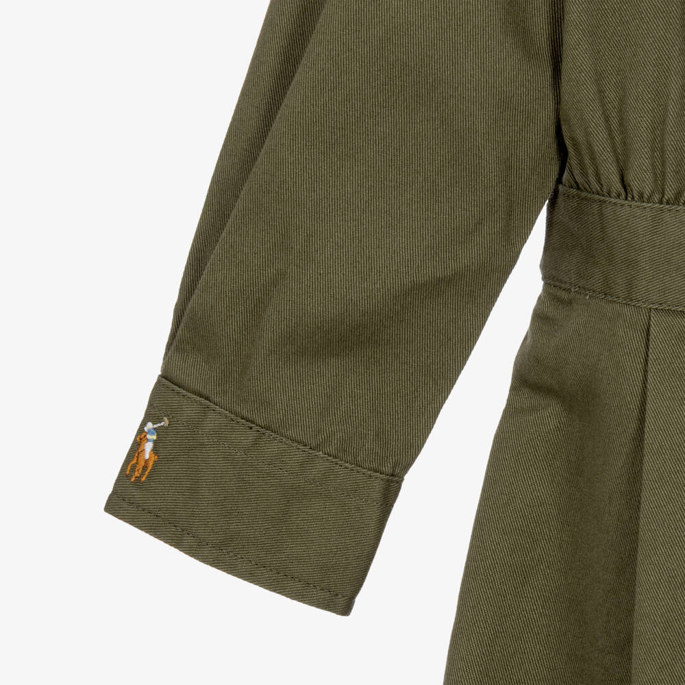 Ralph Lauren-Girls Olive Green Cotton Shirt-Style Dress | Childrensalon