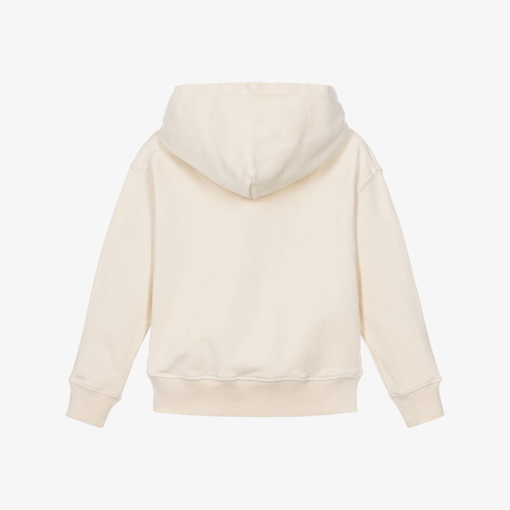 Ralph Lauren-Girls Pale Beige Cotton Patchwork Polo Bear Hoodie | Childrensalon