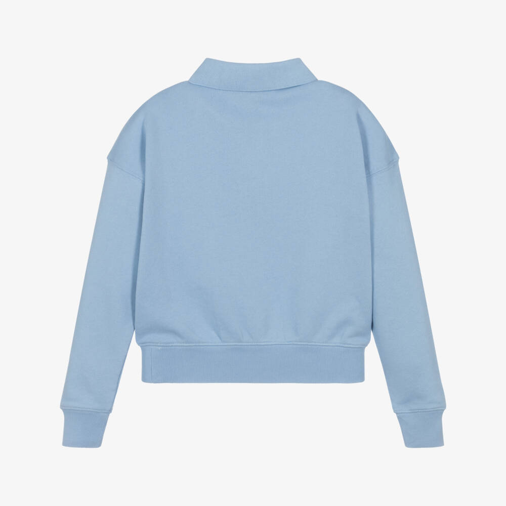 Ralph Lauren-Girls Pale Blue Jersey Polo Style Sweatshirt | Childrensalon
