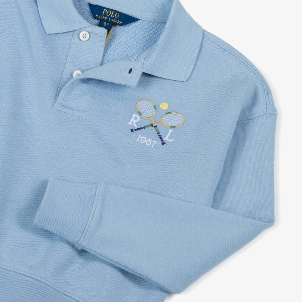 Ralph Lauren-Girls Pale Blue Jersey Polo Style Sweatshirt | Childrensalon