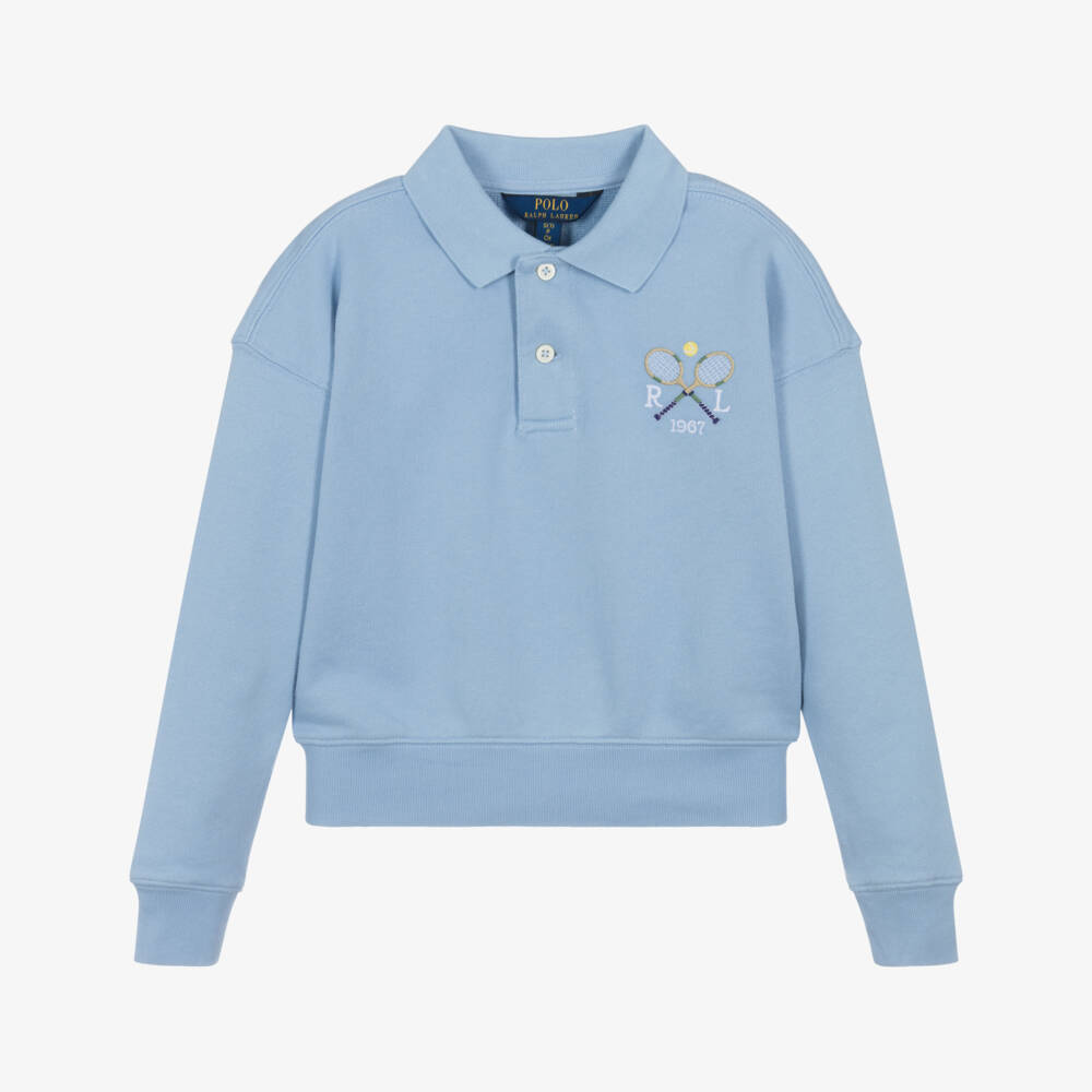 Ralph Lauren-Girls Pale Blue Jersey Polo Style Sweatshirt | Childrensalon