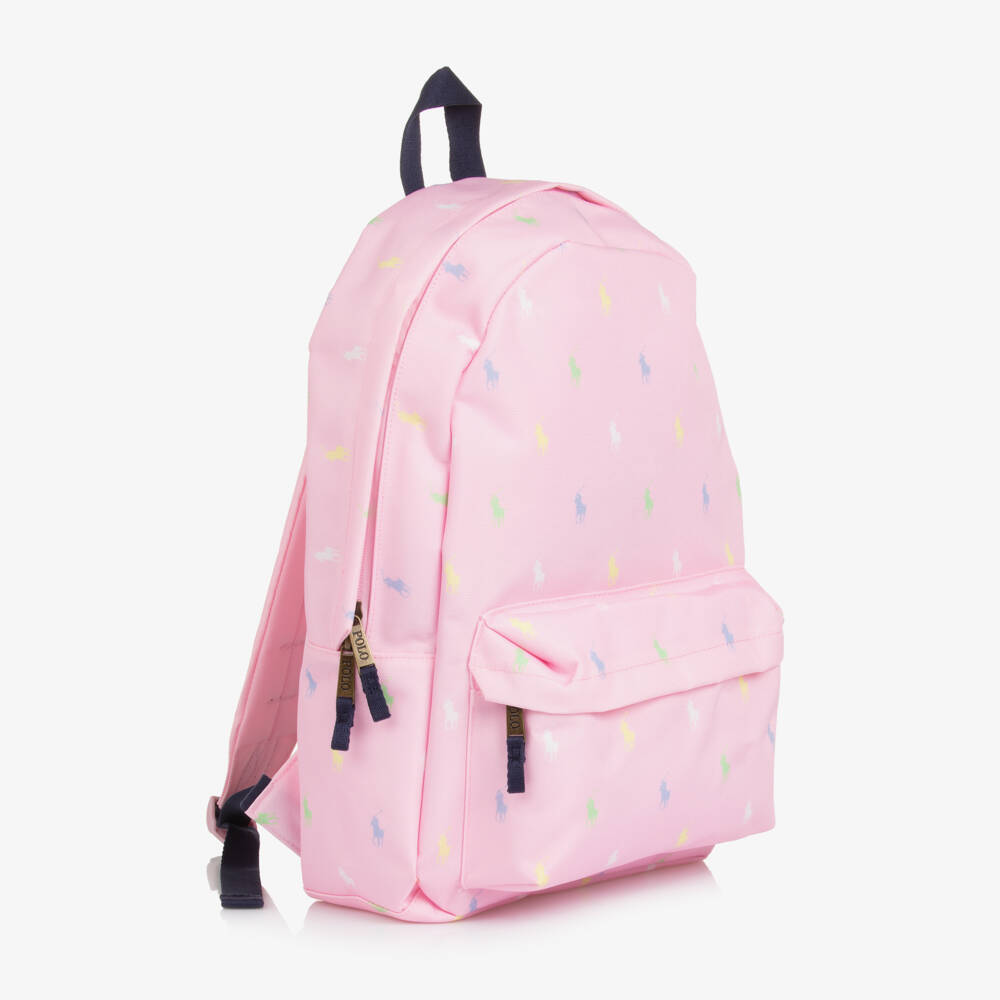 Ralph Lauren-Girls Pale Pink Canvas Pony Logo Backpack (45cm) | Childrensalon