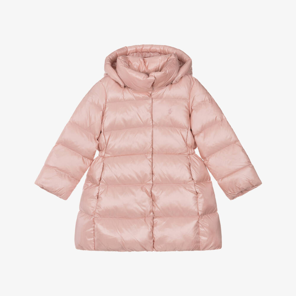 Ralph Lauren-Girls Pale Pink Hooded Down Puffer Coat | Childrensalon