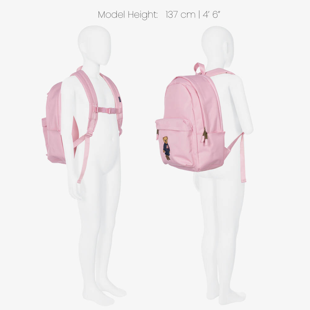 Ralph Lauren-Girls Pink Back to School Bear Backpack (45cm) | Childrensalon